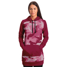 Load image into Gallery viewer, Pink Camouflage Longline Hoodie Dress With Solid Dark Pink Contrast Sleeves