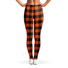Load image into Gallery viewer, Buffalo Plaid In Orange and Black Leggings XS - XL Squat Proof