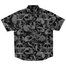 Load image into Gallery viewer, Black and Gray Skulls Pattern Hawaiian Button Down Short Sleeved Shirt
