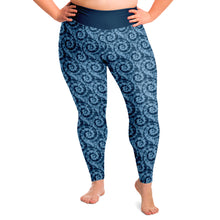 Load image into Gallery viewer, Blue Tie Dye Pattern Plus Size Leggings 2X-6X Squat Proof