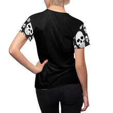 Load image into Gallery viewer, Skeleton Ribs on Black Women's T-Shirt With Skull Sleeves