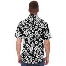 Load image into Gallery viewer, Black and White Hibiscus Hawaiian Flower Pattern Button Down Shirt