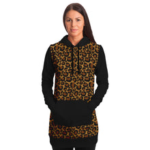 Load image into Gallery viewer, Leopard Print Longline Hoodie Dress With Contrast Black Sleeves, Pocket and Hood