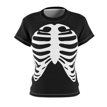 Load image into Gallery viewer, Copy of Skeleton Ribs on Black Women's T-Shirt With Skull Sleeves
