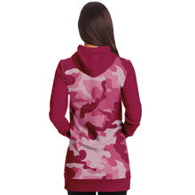 Load image into Gallery viewer, Pink Camouflage Longline Hoodie Dress With Solid Dark Pink Contrast Sleeves