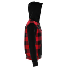 Load image into Gallery viewer, Buffalo Plaid and Black Cotton Polyester Blend Zip Hoodie