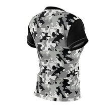 Load image into Gallery viewer, Camo Pattern Women's Tee Black, White and Gray Snow Camouflage With Contrast Sleeves