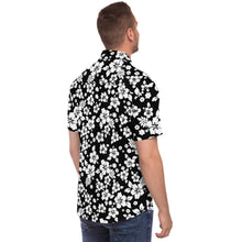 Load image into Gallery viewer, Black and White Hibiscus Hawaiian Flower Pattern Button Down Shirt