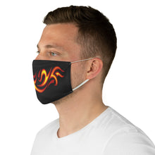 Load image into Gallery viewer, Tribal Flames in Red, Orange and Yellow on Printed Black Cloth Fabric Face Mask