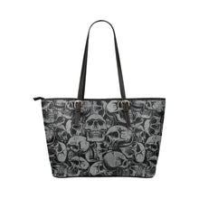 Load image into Gallery viewer, gray and black skull tote Leather Tote Bag/Small (Model 1651)