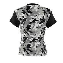 Load image into Gallery viewer, Camo Pattern Women's Tee Black, White and Gray Snow Camouflage With Contrast Sleeves
