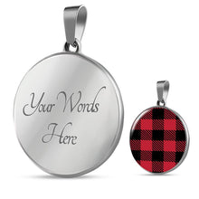 Load image into Gallery viewer, Red Buffalo Plaid Circle Pendant Necklace silver Stainless Steel Optional Engraving on Back