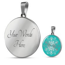 Load image into Gallery viewer, Turquoise Mandala Flower Design on Stainless Steel or 18K Gold Finished Round Circle Pendant Necklace