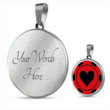 Load image into Gallery viewer, Poker Chip Black and Red Heart Suit Stainless Steel or 18K Gold Circle Pendant Necklace Casino Token