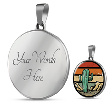 Load image into Gallery viewer, Retro Sunset Cactus Design on Circle Pendant Stainless Steel or 18K Gold Finish Includes Chain and Gift Box