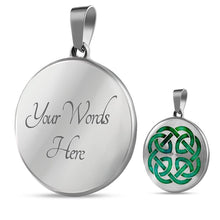Load image into Gallery viewer, Green Watercolor Celtic Knot Pendant Necklace Knotwork