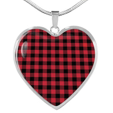 Load image into Gallery viewer, Red Buffalo Plaid Stainless Steel Heart Pendant Necklace