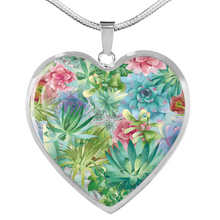 Load image into Gallery viewer, Succulents on Heart Shaped Stainless Steel Pendent Jewelry Necklace With Gift Box and Chain Colorful and Lush Design