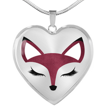Load image into Gallery viewer, Pretty Burgundy Fox Face Heart Shaped Pendant Necklace Gift Set In Gold or Silver