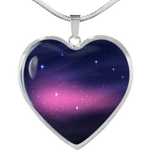 Load image into Gallery viewer, Pink and Blue Galaxy Nebula Stainless Steel Heart Shaped Pendant Necklace Gift Set