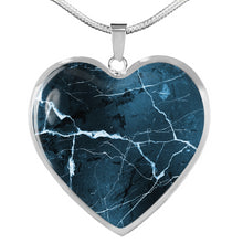 Load image into Gallery viewer, Dark Blue Marble Style Design On Heart Shaped Stainless Steel Pendant