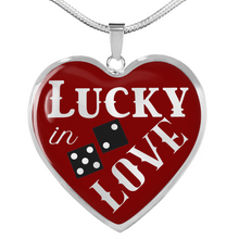 Load image into Gallery viewer, Lucky In Love Dice Red and Black Heart Shaped Pendant Stainless Steel or 18K Gold Finish Necklace Gift Set