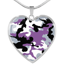 Load image into Gallery viewer, Purple, Gray, Black and White Camouflage Heart Shaped Stainless Steel Pendant Necklace