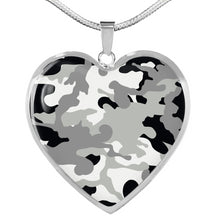 Load image into Gallery viewer, Gray Black and White Camouflage Heart Shaped Stainless Steel Pendant Necklace