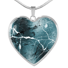 Load image into Gallery viewer, Light Blue Marble Design On Stainless Steel Heart Shaped Pendant Necklace