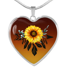 Load image into Gallery viewer, Dreamcatcher Sunflower Burnt Orange Ombre Heart Shaped Pendant Necklace Boho Jewelry Stainless Steel or 18K Gold Plated