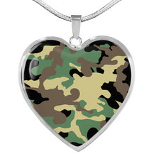 Load image into Gallery viewer, Green, Brown, Black and Tan Camouflage Heart Pendant Necklace Stainless Steel