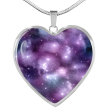 Load image into Gallery viewer, Purple Galaxy Nebula Heart Shaped Stainless Steel Pendant Gift Set