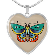 Load image into Gallery viewer, Butterfly Old School Vintage Traditional Tattoo Heart Shaped Pendant Necklace