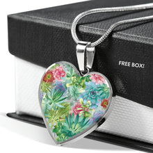 Load image into Gallery viewer, Succulents on Heart Shaped Stainless Steel Pendent Jewelry Necklace With Gift Box and Chain Colorful and Lush Design
