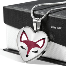 Load image into Gallery viewer, Pretty Burgundy Fox Face Heart Shaped Pendant Necklace Gift Set In Gold or Silver