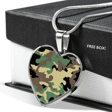 Load image into Gallery viewer, Green, Brown, Black and Tan Camouflage Heart Pendant Necklace Stainless Steel