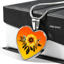 Load image into Gallery viewer, Dreamcatcher Sunflower on Bright Orange and Yellow Ombre Boho Design Heart Shaped Stainless Steel Pendant Necklace Dream Catcher Jewelry