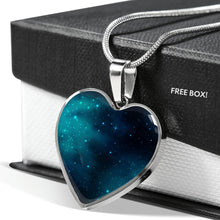 Load image into Gallery viewer, Teal and Blue Galaxy Design On Stainless Steel Heart Pendant Necklace
