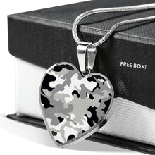 Load image into Gallery viewer, Gray Black and White Camouflage Heart Shaped Stainless Steel Pendant Necklace