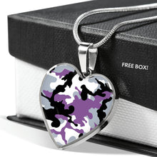 Load image into Gallery viewer, Purple, Gray, Black and White Camouflage Heart Shaped Stainless Steel Pendant Necklace