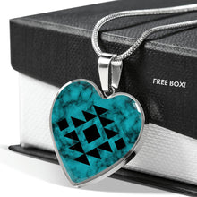 Load image into Gallery viewer, Tribal Design Jewelry on Turquoise Faux Stone Stainless Steel Heart Shaped Pendant Necklace With Chain and Gift Box