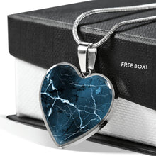 Load image into Gallery viewer, Dark Blue Marble Style Design On Heart Shaped Stainless Steel Pendant