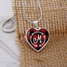 Load image into Gallery viewer, M Monogram Buffalo Plaid Heart Shaped Pendant Red and Black