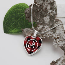 Load image into Gallery viewer, M Monogram Buffalo Plaid Heart Shaped Pendant Red and Black
