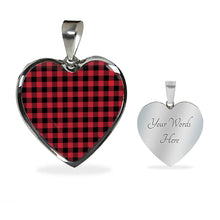 Load image into Gallery viewer, Red Buffalo Plaid Stainless Steel Heart Pendant Necklace