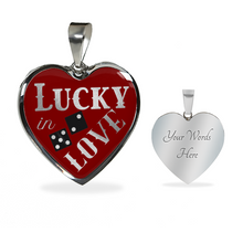 Load image into Gallery viewer, Lucky In Love Dice Red and Black Heart Shaped Pendant Stainless Steel or 18K Gold Finish Necklace Gift Set