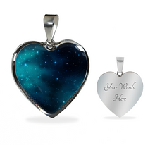 Load image into Gallery viewer, Teal and Blue Galaxy Design On Stainless Steel Heart Pendant Necklace
