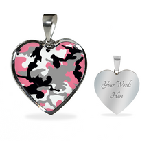 Load image into Gallery viewer, Rose Pink, Gray, Black and White Camouflage Heart Shaped Stainless Steel Pendant Necklace