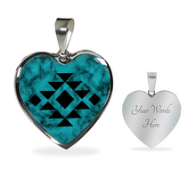 Load image into Gallery viewer, Tribal Design Jewelry on Turquoise Faux Stone Stainless Steel Heart Shaped Pendant Necklace With Chain and Gift Box