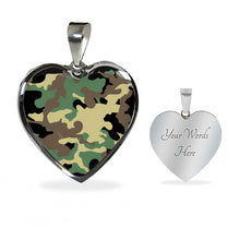 Load image into Gallery viewer, Green, Brown, Black and Tan Camouflage Heart Pendant Necklace Stainless Steel